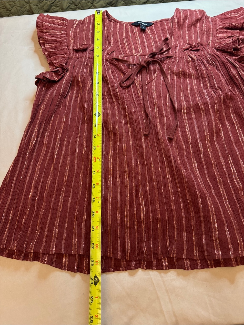 Express Rust Red Striped Ruffle Sleeve Top - Picture 5 of 7